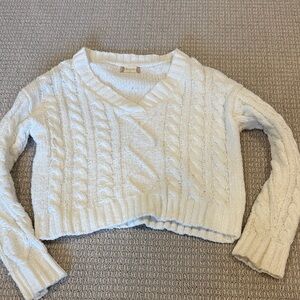 Altar'd State White Cable Knit V-Neck Sweater